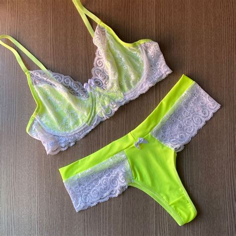Conjunto De Lingerie Plus Size Microfibra E Renda Sexy Cores Neon