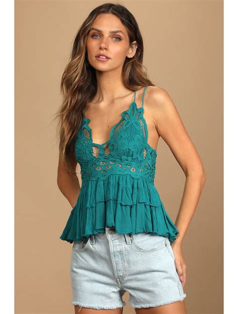 Buy Free People Adella Cami Teal Blue Lace Ruffled Tank Top Online