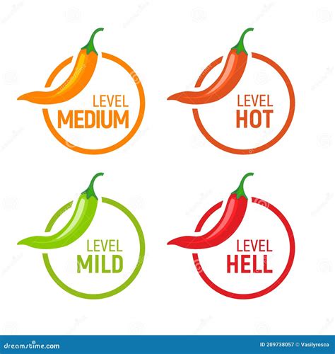 Hot Pepper Spicy Heat Level Icon Chili Pepper Symbol Vector Scale Spice Fire Logo Label Stock