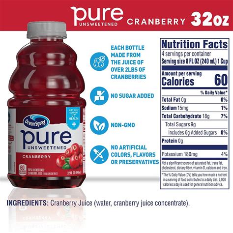 Ocean Spray Cranberry Juice Nutrition Label