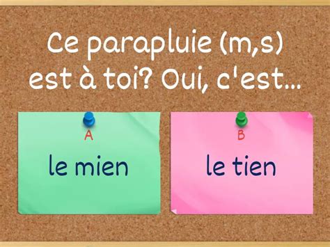 les pronoms possessifs le mien le tien choisis la bonne reponse
