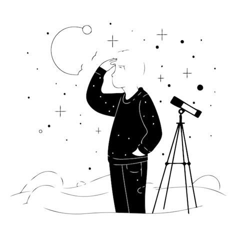 Vector Illustration Of A Man Looking Through Telescope In The Starry Sky Premium Ai Generated