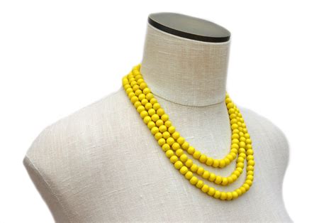 Yellow Necklace Yellow Beaded Necklace Yellow Statement