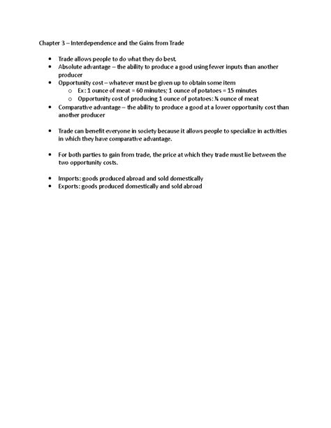 Chapter 3 – Interdependence and the Gains from Trade - Chapter 3