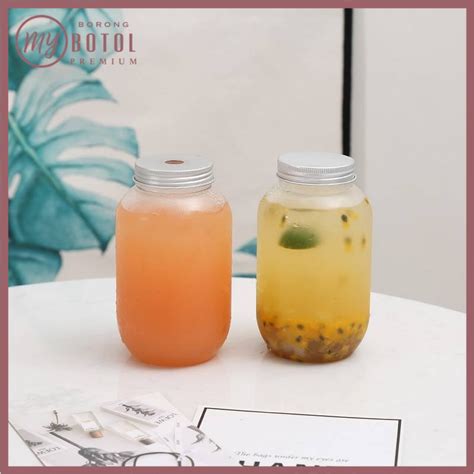 botol drink pet plastic container ml silver metal cap thick jar