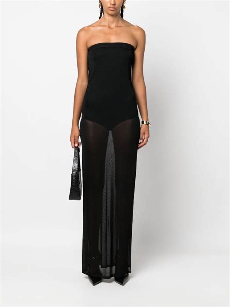 Saint Laurent Semi Sheer Strapless Dress Black Farfetch Uk