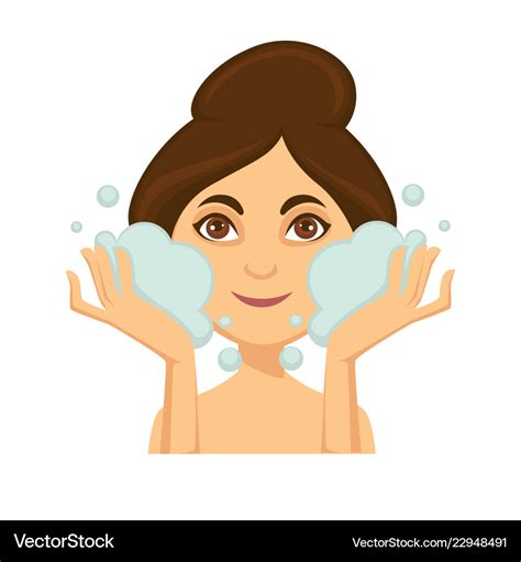 young woman washing  face  cleansing foam vector image