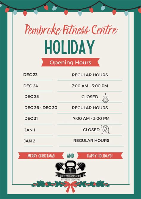 Pembroke Fitness Centre Holiday Hours
