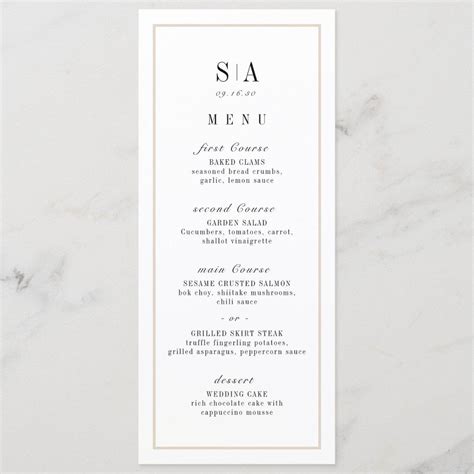 Sophisticated Black And White Minimalist Wedding Menu Cards With Couple