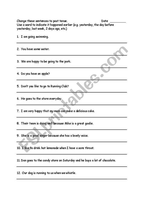 English Worksheets Change Sentences To Past Tense