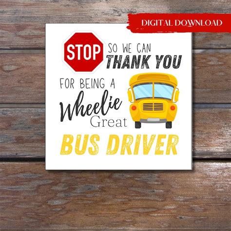 School Bus Driver Gift Tags Printable Thank You Printable Etsy