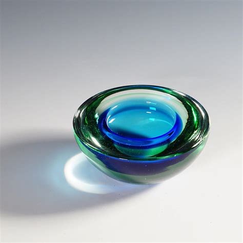 Archimede Seguso Geode Bowl In Green And Blue Murano Italy Ca 1950s