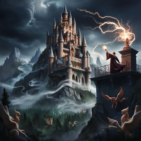 magic castle enchanted fantasy artwork featuring  sorcerer