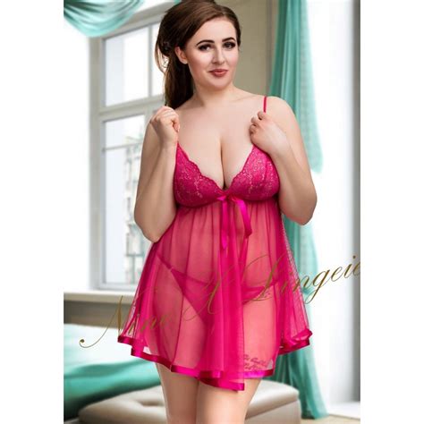 005 Sheer Hot Pink Chemise With Feminine Lace Bust M 6xl