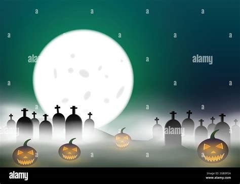 Spooky Halloween Night Foggy Cemetery Stock Vector Images Alamy