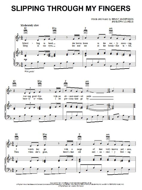 Slipping Through My Fingers From Mamma Mia Sheet Music By Abba