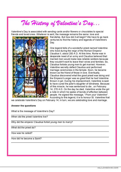 Valentine S Day History Reading Fo English Esl Worksheets Pdf Doc