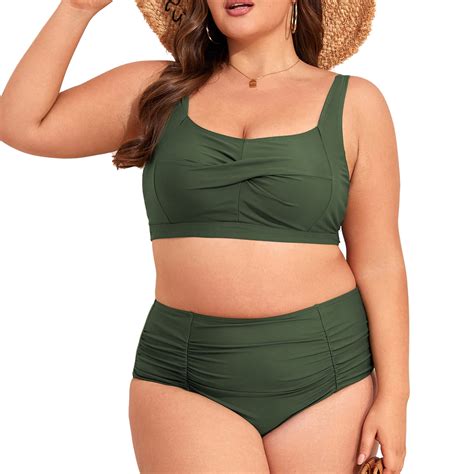 Zando Plus Size Bikini Sets For Women Tummy Control High Waisted Women