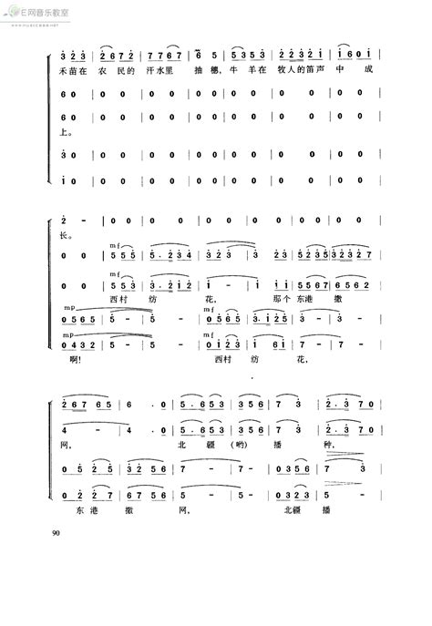 在希望的田野上 四部混声合唱 简谱 吉他谱 C大调音乐网