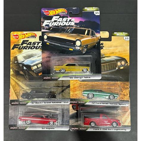 Hot Wheels Fast Furious Motor City Muscle Set Of 5 66 Chevy Nova 87