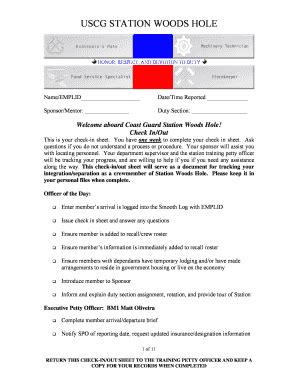 Fillable Online Uscg Uscgc Maple Check In Sheet Uscg Fax Email Print