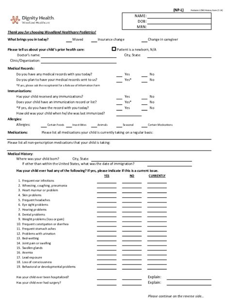 Fillable Online Fillable Online Dignityhealth New Patient History Form