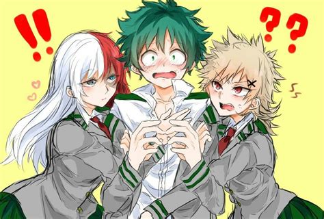 Fem Todoroki Midoriya And Fem Bakugo Hero Boku No Hero Academia Hero Academia Characters