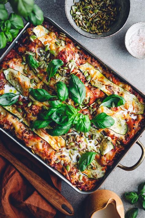 Enkel Vegetarisk Lasagne Med Keso Zucchini Tomats S Och Linser Och