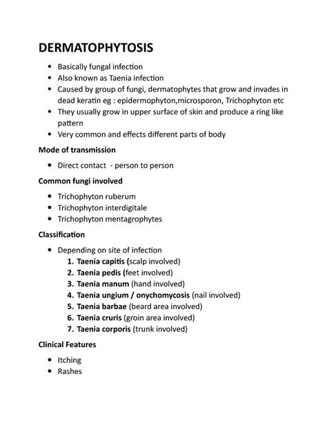 Dermatophytosis Best Note On The Dermatology Topic For Easy Learning