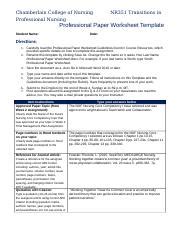 Nr W Professional Paper Worksheet Odt Chamberlain College Of