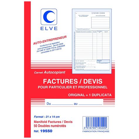 Elve Manifold Factures Devis Feuillets Avec Duplicata X Cm