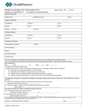 Fillable Online Weight Loss Surgery Prior Authorization Form Please Fax