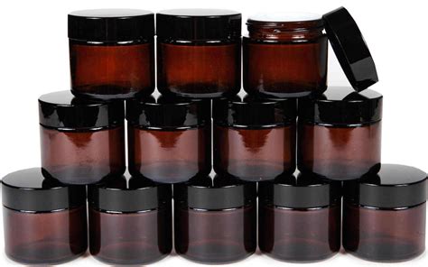 12 Amber 2 Oz Round Glass Jars With Inner Liners And Black Lids Etsy