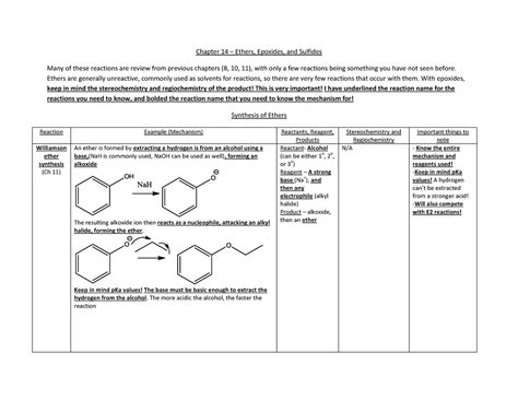 Ch 14 Chart Ether Epoxides Chapter 14 Ethers Epoxides And