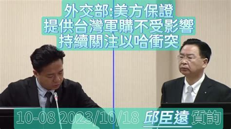 外交部 美方保證提供台灣軍購不受影響 持續關注以哈衝突 外交部總預算 避免假訊息 邱臣遠 質詢 外交部長 吳釗燮 一刀不剪 全程字幕 Youtube