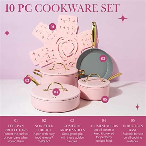 Paris Hilton Iconic Nonstick Pots and Pans Set, Multi-layer Nonstick ...