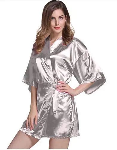 Women Silk Satin Short Night Robe Solid Kimono Robe Fashion Bath Robe