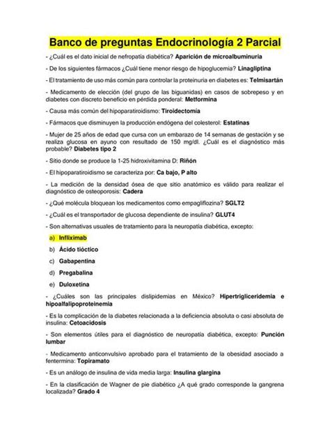 Banco De Preguntas Endocrinolog A Do Parcial Tany Ber Udocz