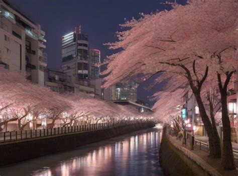 Premium Photo | Beautiful night light of Sakura or Cherry blossom season meguro river in Tokyo Japan