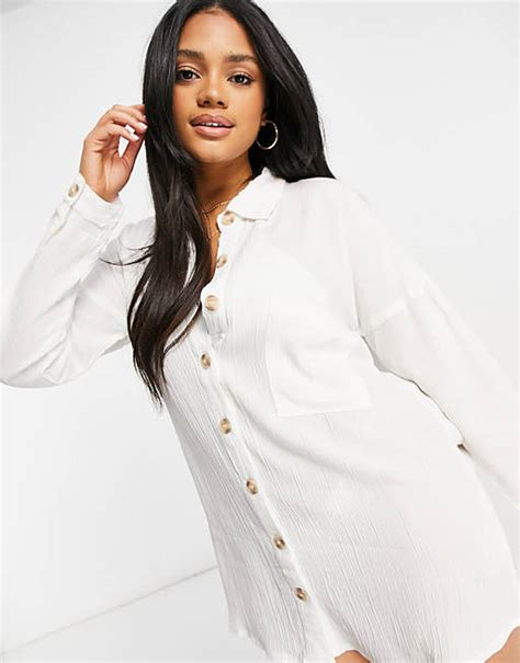 Influence Cheesecloth Beach Shirt Dress In White Asos