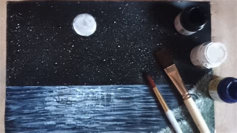 How To Moonlight Night Sky Acrylic Painting Step By Step Night Sky