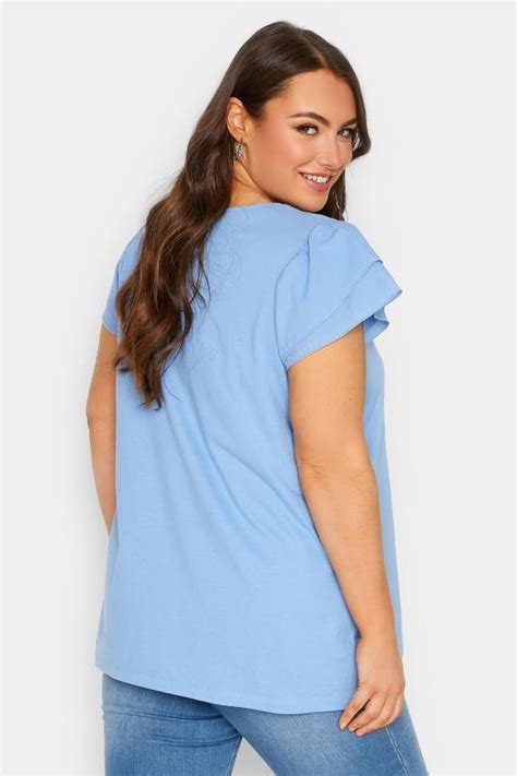 Yours Plus Size Blue Frill Sleeve T Shirt Yours Clothing