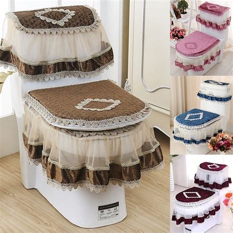 3pcs Set Vintage Toilet Seat Covers Beautiful Elegant Lace Toilet Lid Pads Soft Toilet Seat Ring