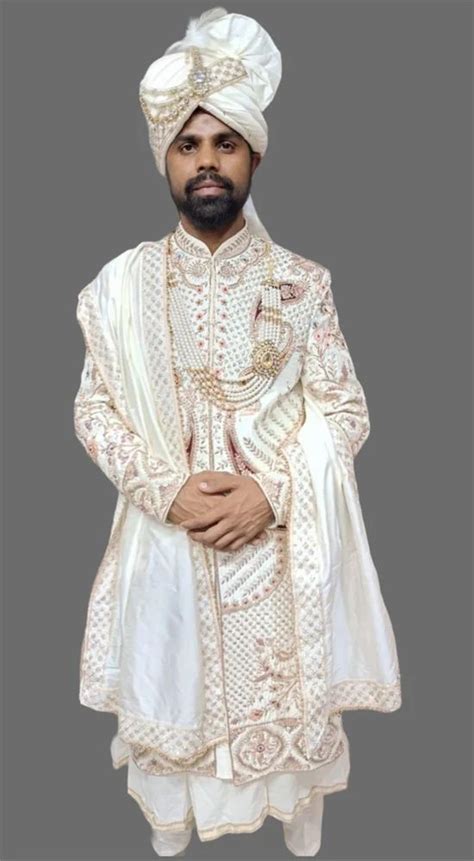 White Embroidered Georgette Men Wedding Sherwani At Rs Set In New