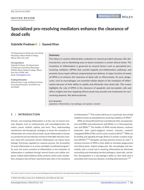 Specialized Pro‐resolving Mediators Enhance The Clearance Of Dead Cells