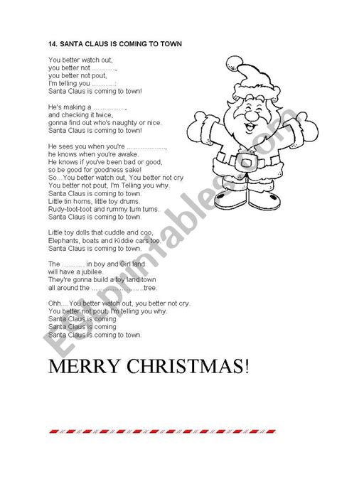 English Worksheets Santa Claus Is Coming Town Worksheets Library