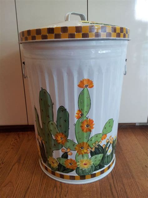 Gallon Hand Painted Galvanized Metal Trash Garbage Storage Can W