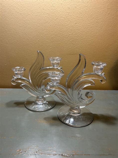 Stylish Art Deco Canterbury Double Light Candlesticks By Etsy