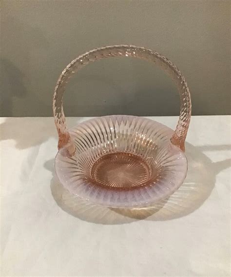 Fenton Pink Glass Opalescent Glass Ribbed Glass Basket Etsy