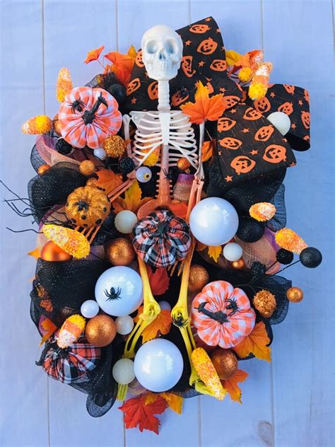 Candy Corn Skeleton Halloween Front Door Swag Kid Boo Party - Etsy